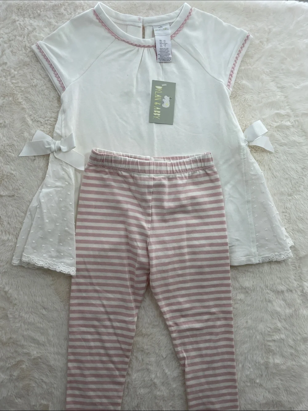 SALE! 25% Off NWT Dylan & Abby Girls White Top and Pink Stripe Leggings Set 5T